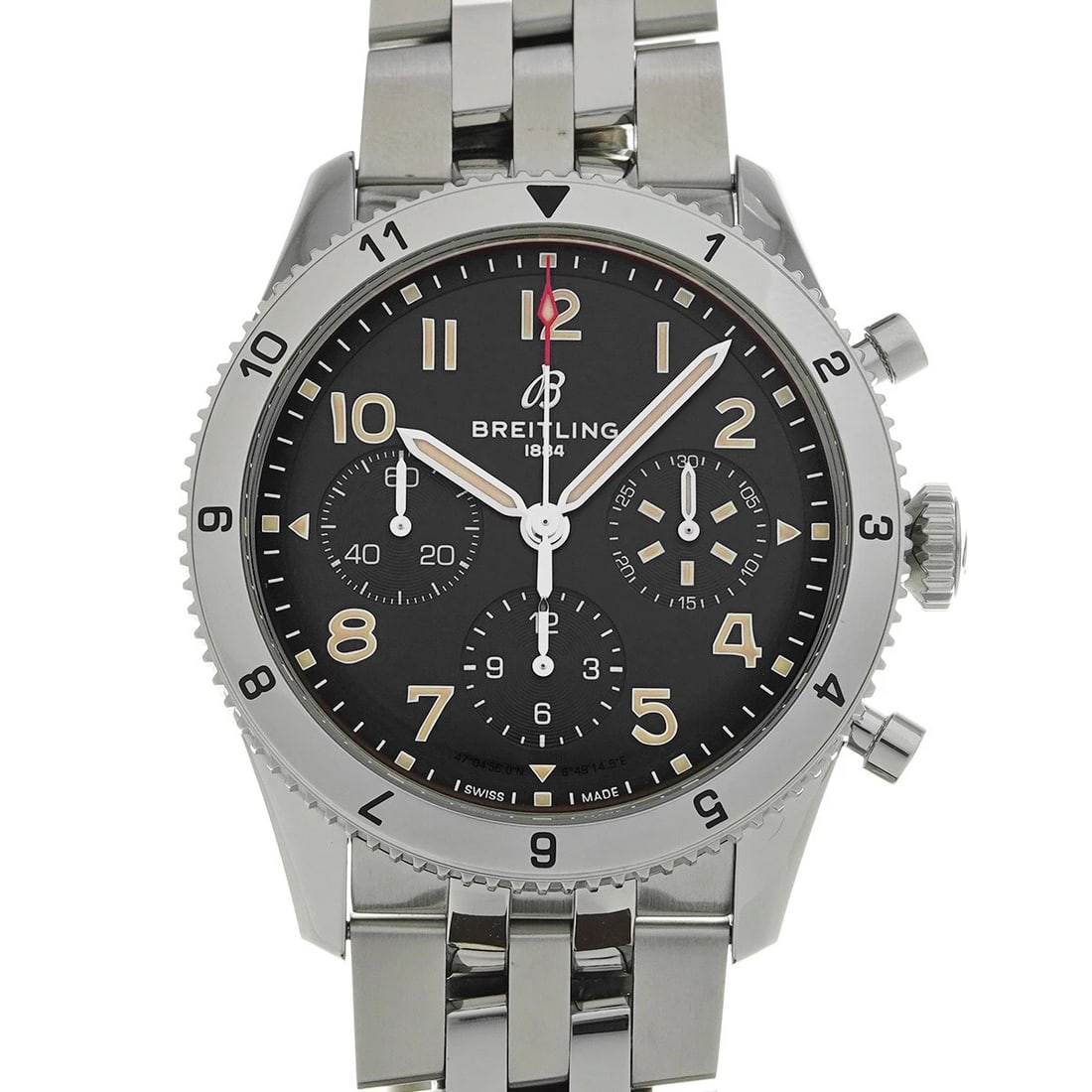 BREITLING CLASSIC AVI CHRONOGRAPH BLACK WATCH: BREITLING Classic Avi Chronograph black WATCH Brand: BREITLING Type: Wristwatch Material: Band Material Stainless steel, Case Material Stainless steel Color: Dial Color black Size: Case
