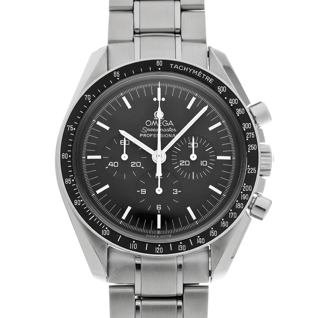 OMEGA SPEEDMASTER MOONWATCH PROFESSIONAL BLACK WATCH: OMEGA Speedmaster Moonwatch Professional black WATCH Brand: OMEGA Type: Wristwatch Material: Band Material Stainless steel, Case Material Stainless steel Color: Dial Color black Size: Case