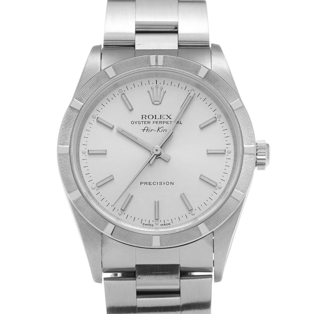 ROLEX AIR KING SILVER WATCH: ROLEX Air King Silver WATCH Brand: ROLEX Type: Wristwatch Material: Band Material Stainless steel, Case Material Stainless steel Color: Dial Color Silver Size: Case H/about 34mm W/about 34mm D/abo