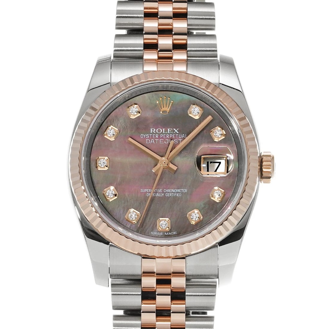 ROLEX DATEJUST BLACK SHELL DIAMOND WATCH: ROLEX Datejust Black shell diamond WATCH Brand: ROLEX Type: Wristwatch Material: Band Material Stainless steel/Everrose gold, Case Material Stainless steel Color: Dial Color Black shell Size: Case