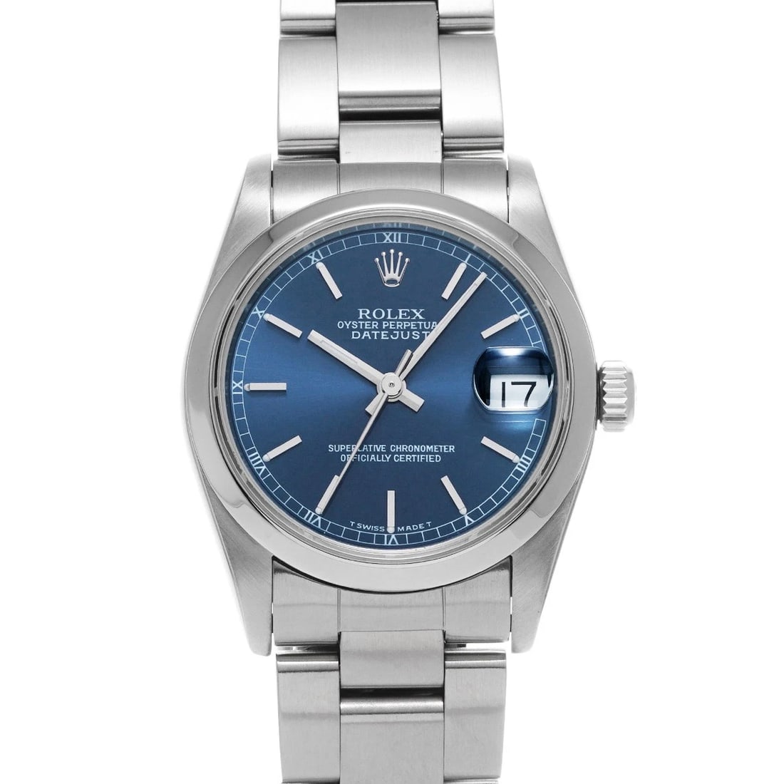 ROLEX DATEJUST BLUE WATCH: ROLEX Datejust blue WATCH Brand: ROLEX Type: Wristwatch Material: Band Material Stainless steel, Case Material Stainless steel Color: Dial Color blue Size: Case H/about 31mm W/about 31mm D/about 1