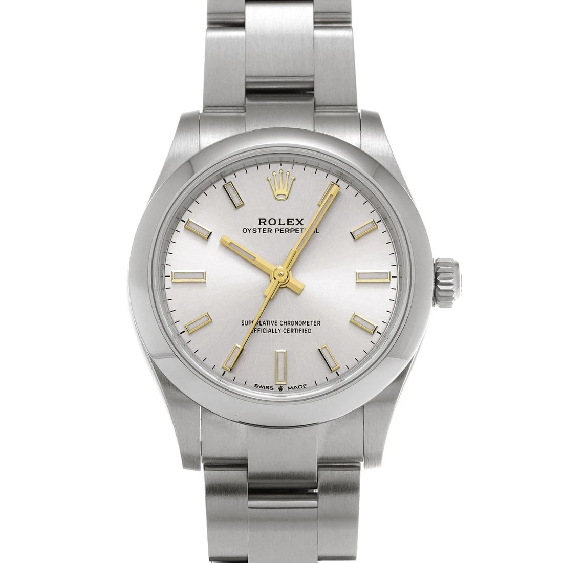 ROLEX OYSTER PERPETUAL SILVER WATCH: ROLEX Oyster Perpetual Silver WATCH Brand: ROLEX Type: Wristwatch Material: Band Material Stainless steel, Case Material Stainless steel Color: Dial Color Silver Size: Case H/about 31mm