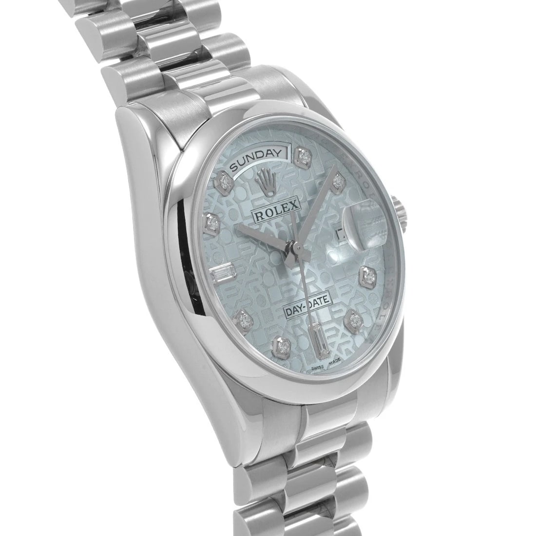 ROLEX DAY DATE SILVER COMPUTER DIAMOND WATCH - 3