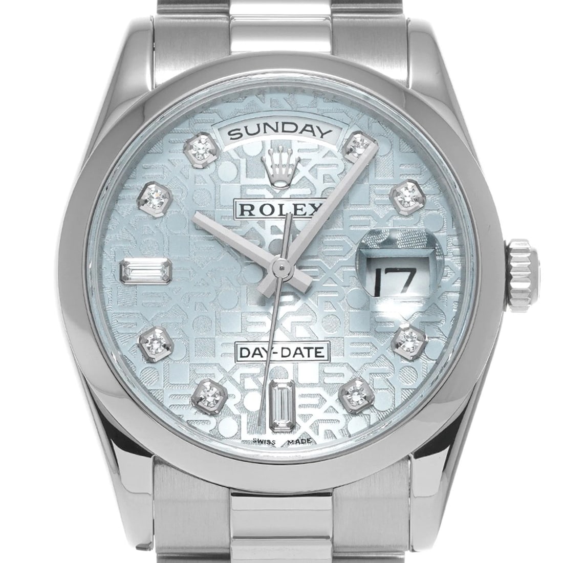 ROLEX DAY DATE SILVER COMPUTER DIAMOND WATCH - 4