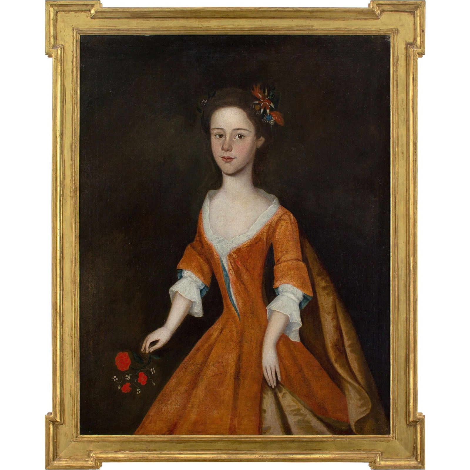 ENGLISH SCHOOL PORTRAIT OF A POSY-WEARING GIRL, MID-18TH CENTURY (1 of 7)