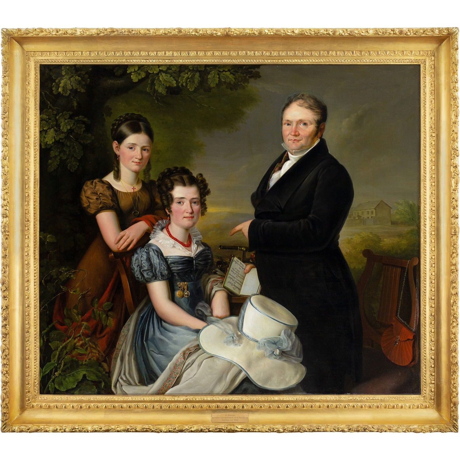 CARL ADOLF MENDE (ATTRIBUTED) JEAN GERARD VONDERBANK AND FAMILY PORTRAIT: Year: c. 1830 Size: 53½” x 47” / 136cm x 120cm Medium: Oil on canvas Description: This finely observed early 19th-century oil painting, credited to German artist Carl Adolf Mende (1