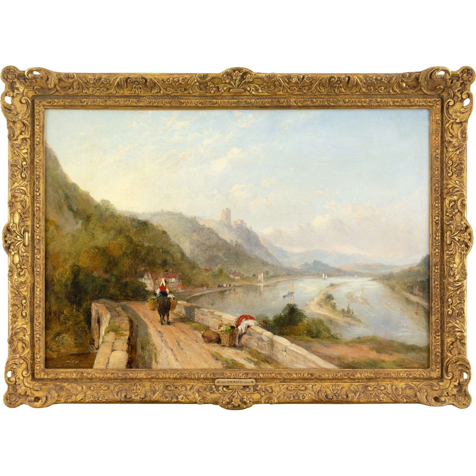 THE MENAI STRAIT, FREDERICK WATERS WATTS: Year: c. 1850 Size: 29” x 21” / 74cm x 53cm Medium: Oil on canvas Description: This gorgeous mid-19th-century oil painting by English artist Frederick Waters Watts (1801-1870) depicts the