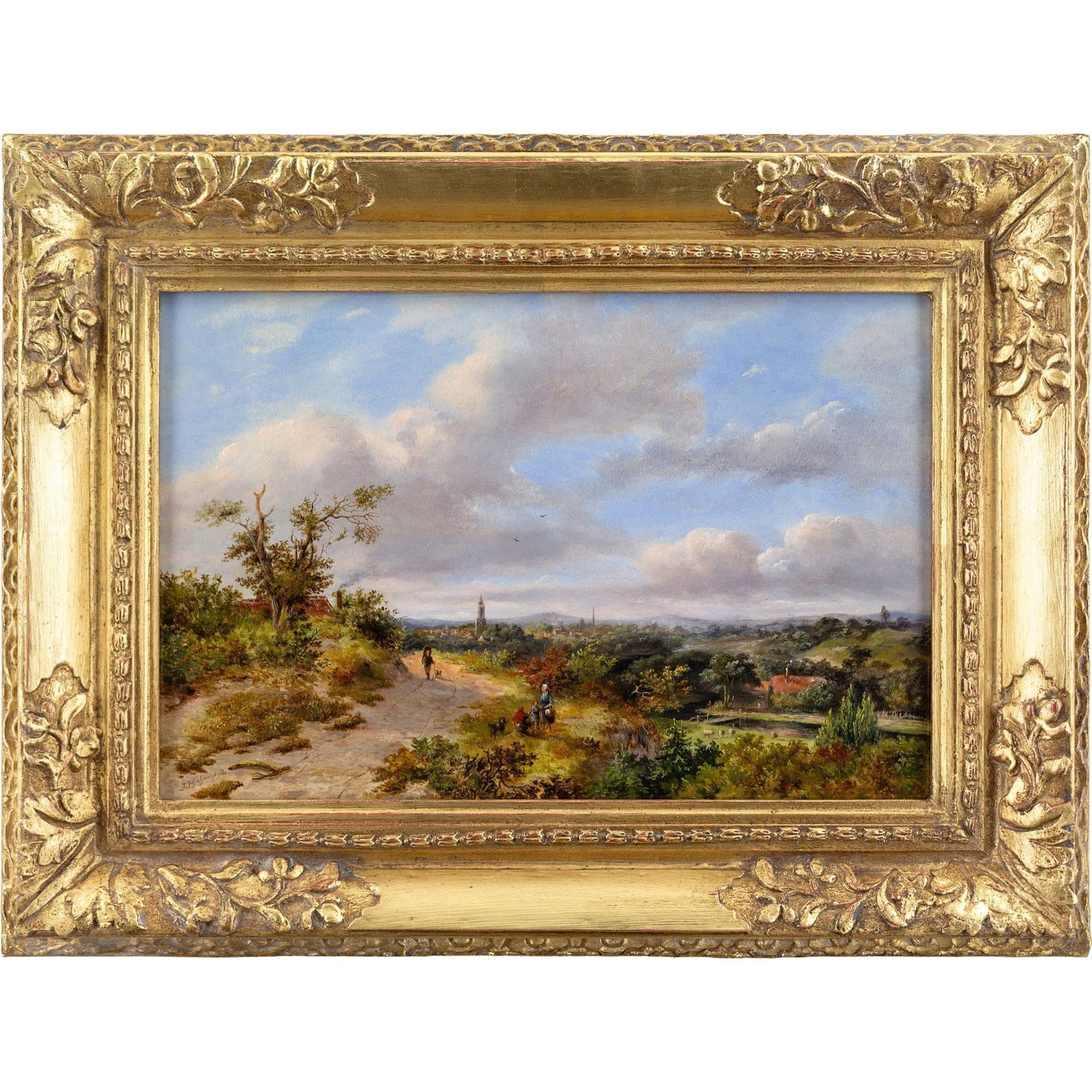 GALJAARD, JOHANNES PHILIPPUS FIGURES ON A COUNTRY ROAD WITH A TOWN OUTSIDE (1 of 7)