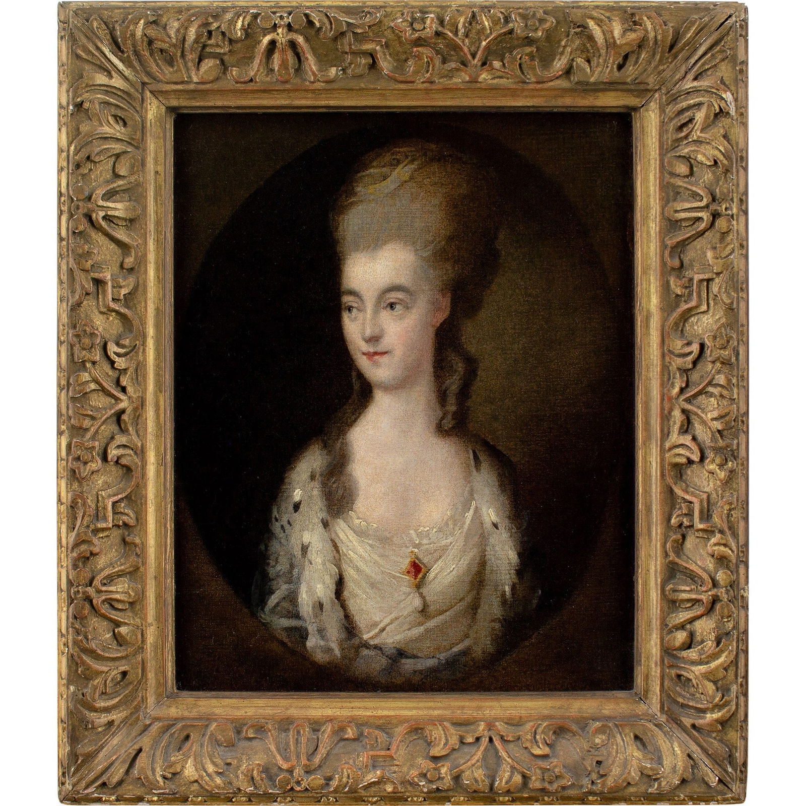 THOMAS GAINSBOROUGH'S (FOLLOWER) MISS SPARROW PORTRAIT: Year: c. 1830 Size: 14” x 16” / 35cm x 41cm Medium: Oil on canvas Description: This incredibly endearing half-length portrait from the early 19th century, created by a disciple of Thomas G