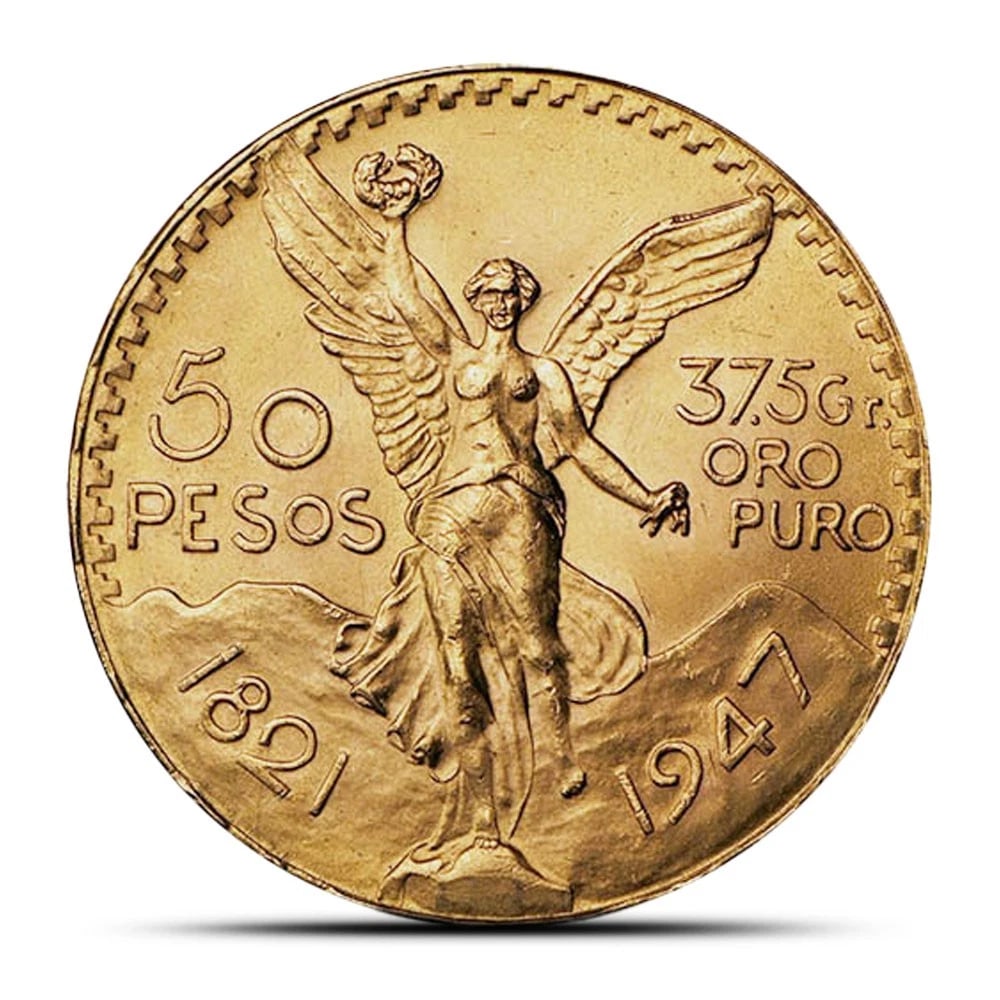 50 PESO MEXICAN GOLD COIN: 50 Peso Mexican Gold Coin Brand/Mint: Mexico City Mint Year: Random Denomination: 50 Peso Fineness: 0.9 Country of Origin: Mexico Accessories: None Accessories Notice: When purchasing