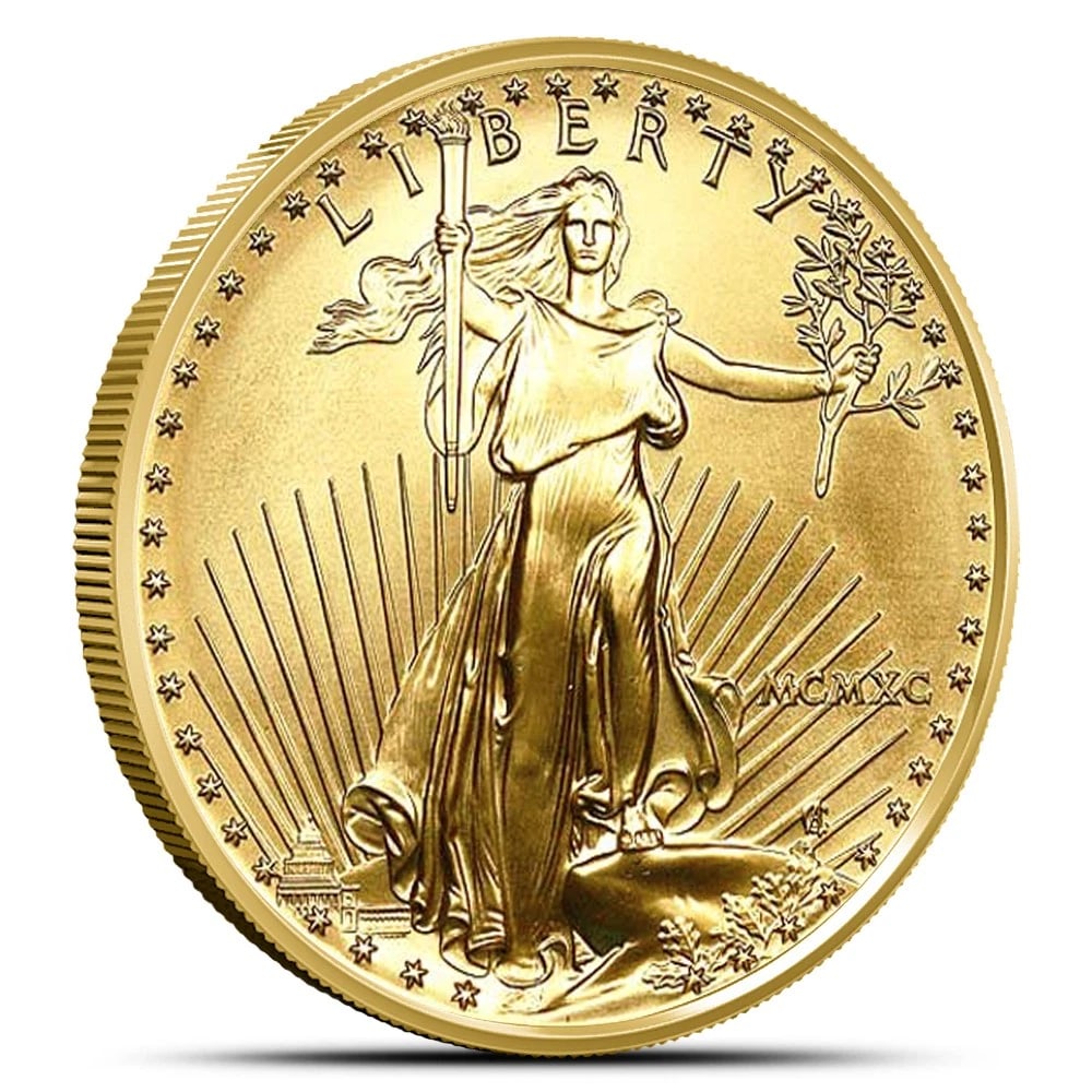 1990 AMERICAN GOLD EAGLE COIN: 1990 American Gold Eagle Coin Brand/Mint: US Mint Year: 1990 Denomination: None Fineness: 0.9167 Country of Origin: United States Accessories: None Accessories Notice: When purchasing