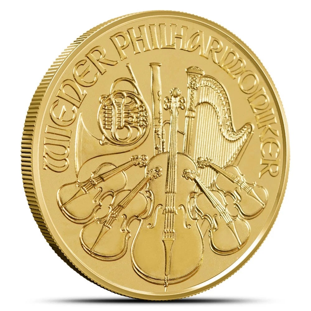 AUSTRIAN GOLD PHILHARMONIC COIN: Austrian Gold Philharmonic Coin Brand/Mint: Austria Year: Random Denomination: None Fineness: 0.9999 Country of Origin: Austria Accessories: None Accessories Notice: When purchasing pre-owned