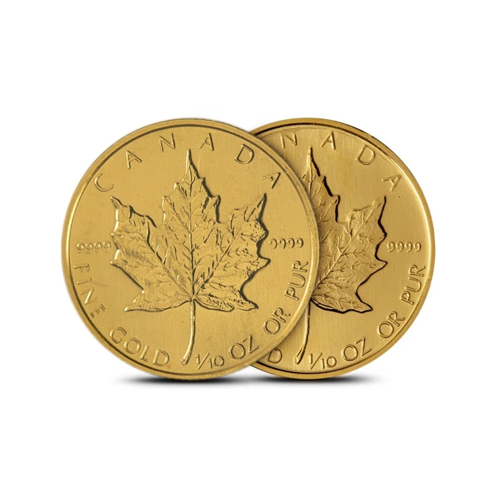 CANADIAN GOLD MAPLE LEAF COIN: Canadian Gold Maple Leaf Coin Brand/Mint: Canada Year: Random Denomination: None Fineness: 0.9999 Country of Origin: Canada Accessories: None Accessories Notice: When purchasing pre-owned