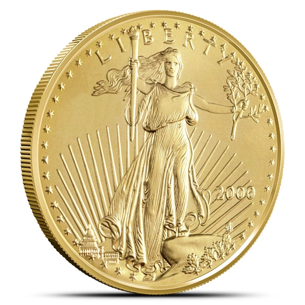 2000 AMERICAN GOLD EAGLE COIN: 2000 American Gold Eagle Coin Brand/Mint: US Mint Year: 2000 Denomination: None Fineness: 0.9167 Country of Origin: United States Accessories: None Accessories Notice: When purchasing pre-