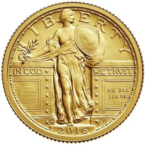 2016-W AMERICAN GOLD STANDING LIBERTY QUARTER COIN: 2016-W American Gold Standing Liberty Quarter Coin Brand/Mint: US Mint Year: 2016 Denomination: None Fineness: 0.9999 Country of Origin: United States Accessories: None Accessories Notice: