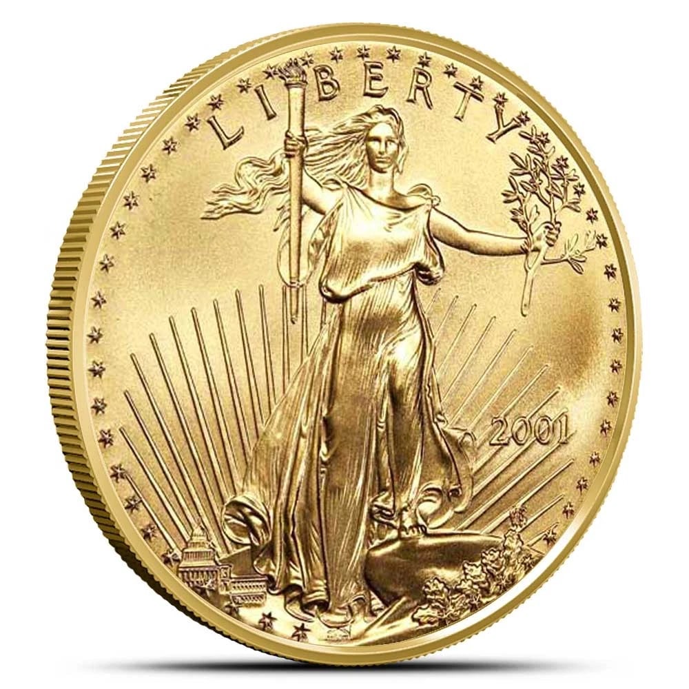 2001 AMERICAN GOLD EAGLE COIN: 2001 American Gold Eagle Coin Brand/Mint: US Mint Year: 2001 Denomination: None Fineness: 0.9167 Country of Origin: United States Accessories: None Accessories Notice: When purchasing pre-