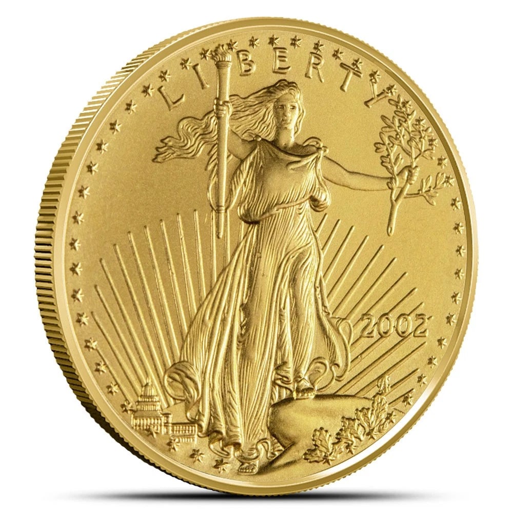 2002 AMERICAN GOLD EAGLE COIN: 2002 American Gold Eagle Coin Brand/Mint: US Mint Year: 2002 Denomination: None Fineness: 0.9167 Country of Origin: United States Accessories: None Accessories Notice: When purchasing