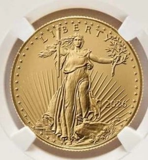 2026 AMERICAN GOLD EAGLE COIN: 2026 American Gold Eagle Coin Brand/Mint: US Mint Year: 2026 Denomination: None Fineness: 0.9167 Country of Origin: United States Accessories: None Accessories Notice: When purchasing