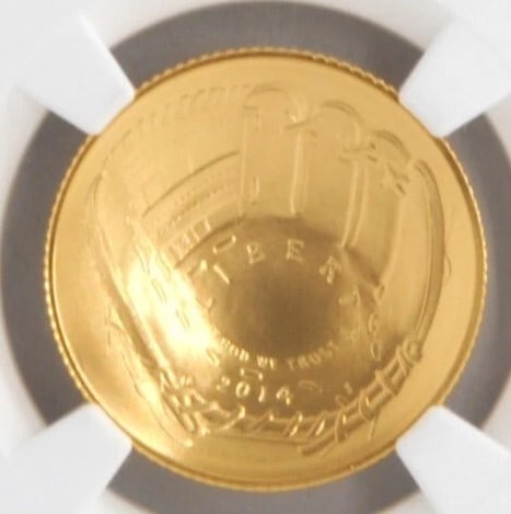 US MINT 2014-W $5 GOLD BASEBALL: US Mint 2014-W $5 Gold Baseball Brand/Mint: West Point Year: 2014 Denomination: $5 Fineness: 0.9 Country of Origin: United States Accessories: None Accessories Notice: When purchasing