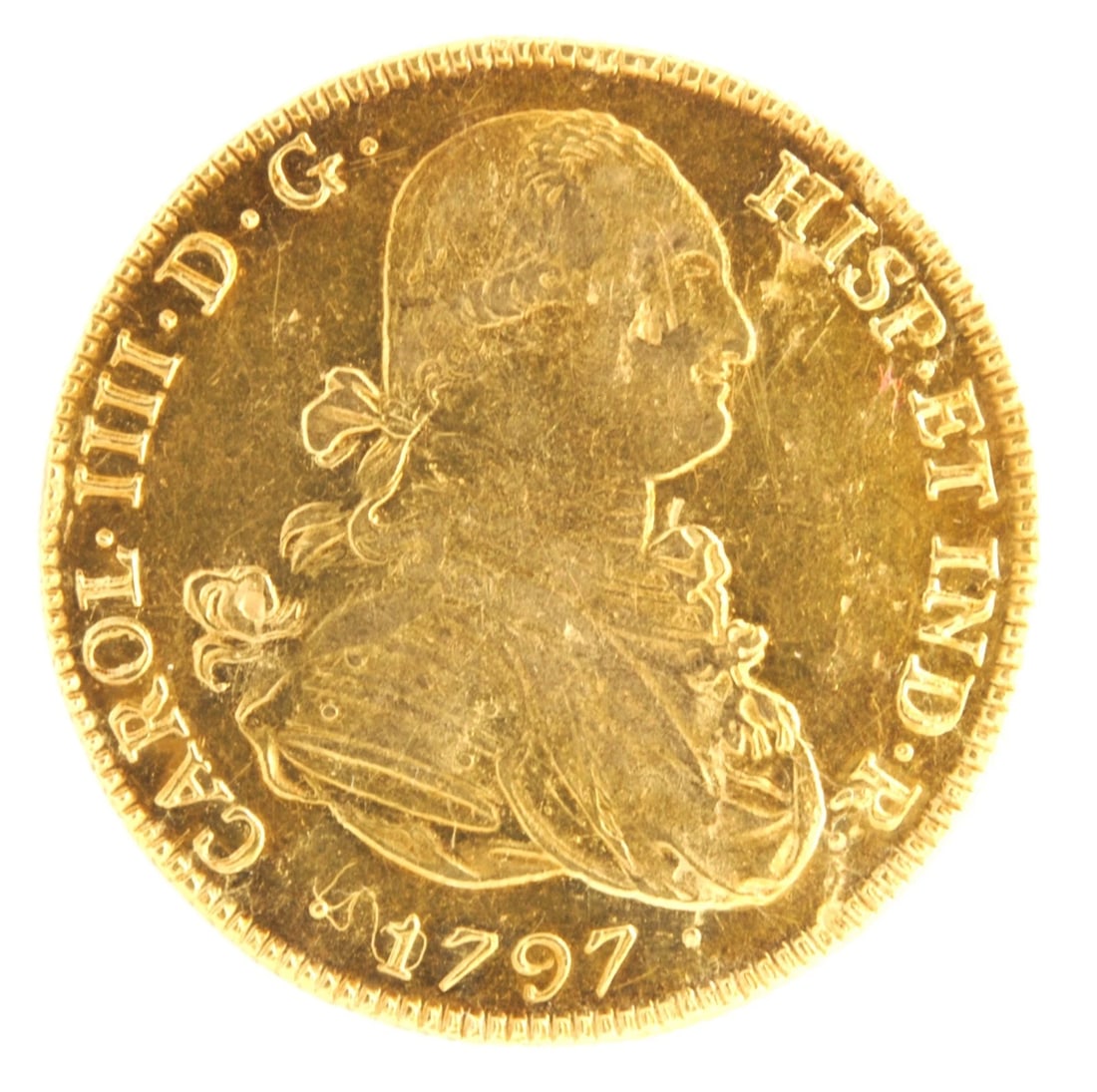 BOLIVIA 1797 PTS PP 8 ESCUDOS .875 FINE GOLD COIN: Bolivia 1797 PTS PP 8 Escudos .875 Fine Gold Coin Brand/Mint: None Year: 1797 Denomination: None Fineness: 0.875 Country of Origin: None Accessories: None Accessories Notice: When purchasi