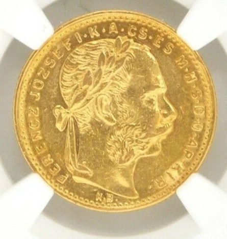 1883 KB HUNGARY 20 FRANC 8 FORINT GOLD COIN (1 of 2)