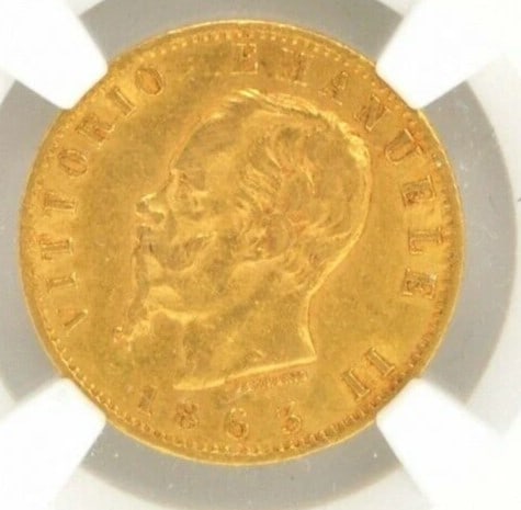 1863 T BN ITALY GOLD 20 LIRE (1 of 2)