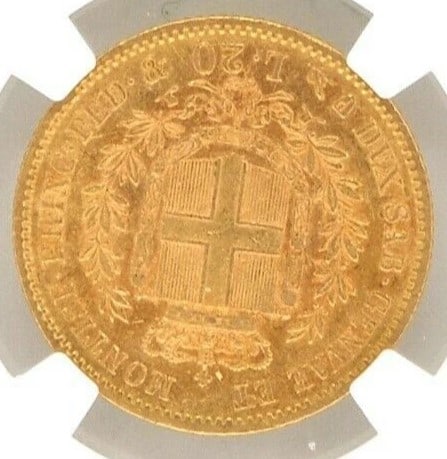 1852 ANCHOR P ITALY 20 LIRE SARDINIA: 1852 Anchor P Italy 20 Lire Sardinia Brand/Mint: None Year: 1852 Denomination: 20 Lire Fineness: None Country of Origin: Italy Accessories: None Accessories Notice: When purchasing pre-owned