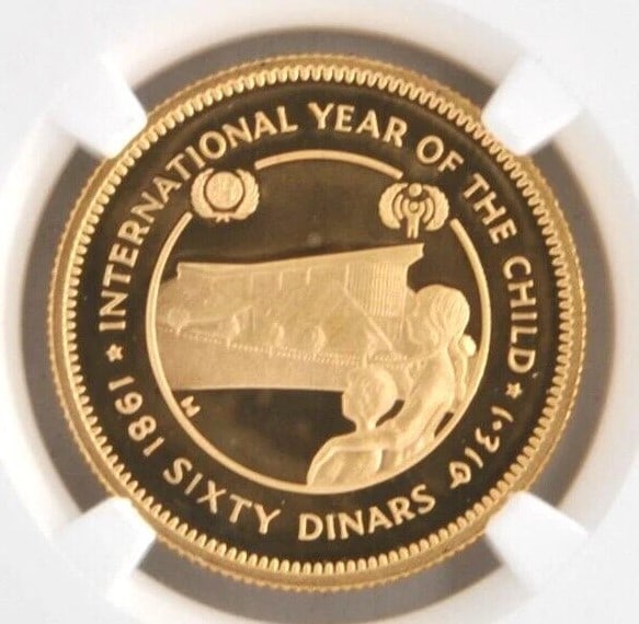 1981 JORDAN 60 DINARS .900 GOLD COIN: 1981 Jordan 60 Dinars .900 Gold Coin Brand/Mint: None Year: 1981 Denomination: None Fineness: 0.917 Country of Origin: Jordan Accessories: None Accessories Notice: When purchasing pre-owned