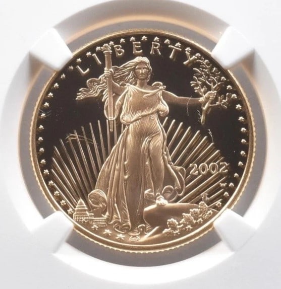 2002-W $25 AMERICAN GOLD EAGLE: 2002-W $25 American Gold Eagle Brand/Mint: None Year: 2002 Denomination: $25 Country of Origin: United States Accessories: None Accessories Notice: When purchasing pre-owned goods, please