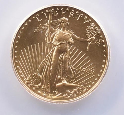 1996 $10 AMERICAN GOLD EAGLE: 1996 $10 American Gold Eagle Brand/Mint: None Year: 1996 Denomination: $25 Country of Origin: United States Accessories: None Accessories Notice: When purchasing pre-owned goods, please refer to t