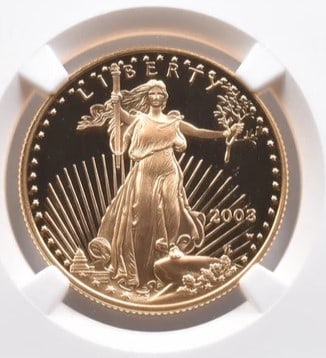 2003-W $25 AMERICAN GOLD EAGLE MERCANTI: 2003-W $25 American Gold Eagle Mercanti Brand/Mint: None Year: 2003 Denomination: $25 Country of Origin: United States Accessories: None Accessories Notice: When purchasing pre-owned goods,