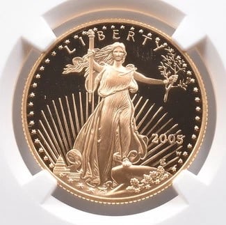 2005-W $25 AMERICAN GOLD EAGLE: 2005-W $25 American Gold Eagle Brand/Mint: None Year: 2005 Denomination: $25 Country of Origin: United States Accessories: None Accessories Notice: When purchasing pre-owned goods, please refer to