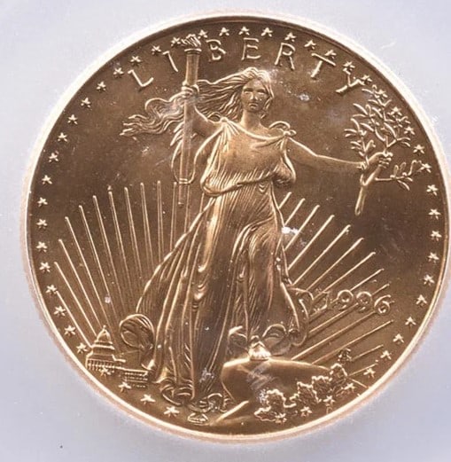 1996 $25 AMERICAN GOLD EAGLE: 1996 $25 American Gold Eagle Brand/Mint: None Year: 1996 Denomination: $25 Country of Origin: United States Accessories: None Accessories Notice: When purchasing pre-owned goods, please refer to t