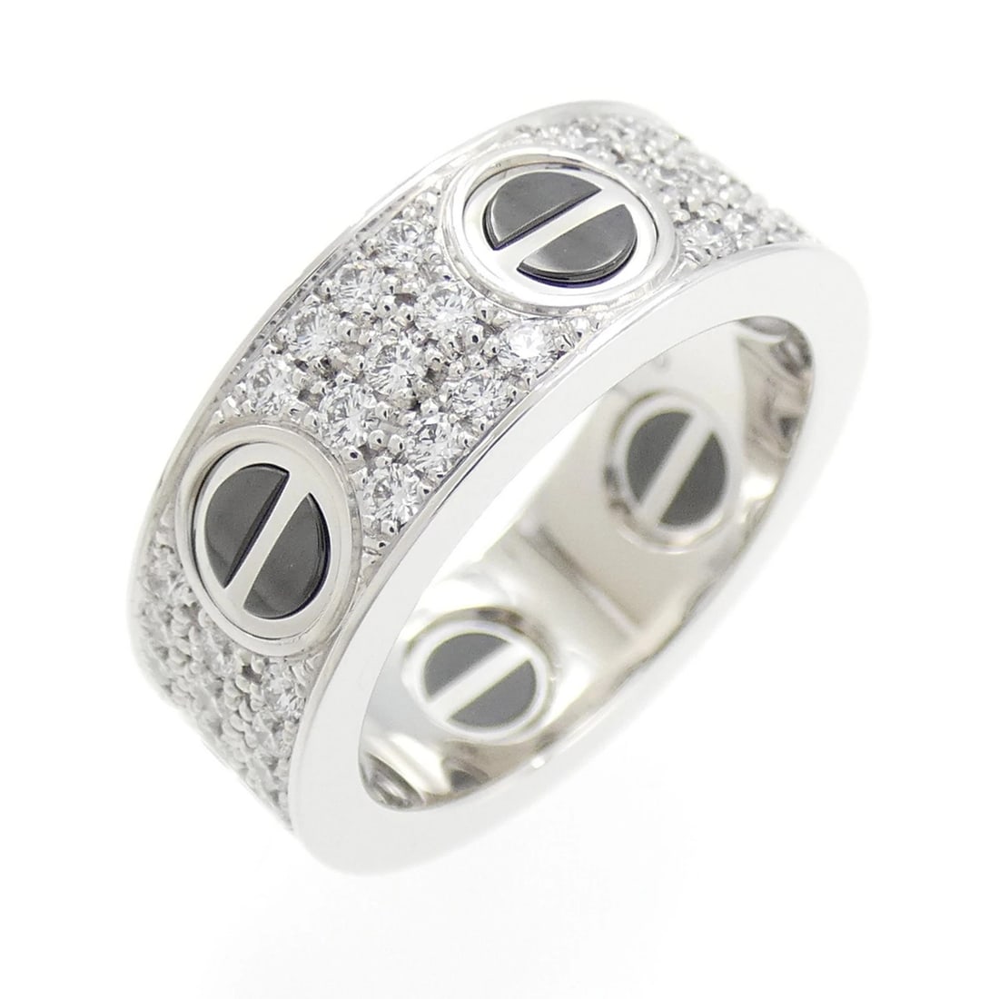 CARTIER LOVE RING: Cartier Love Ring Brand: Cartier Type: Ring Material: 750 White Gold ceramic, Main Stone/Creation Natural Color: White Gold ceramic Size: 4.5-5 US US Accessories: None Accessories Notice: