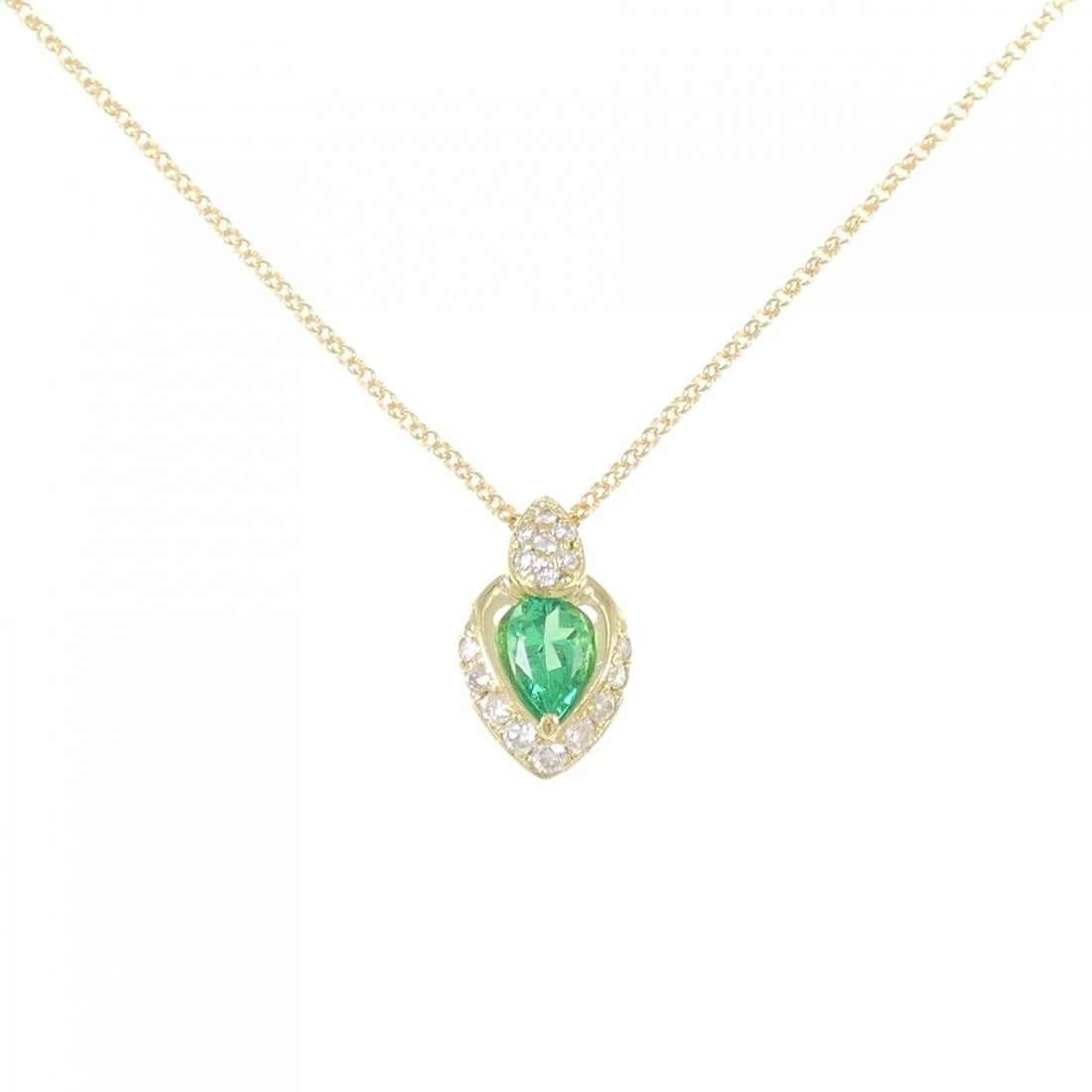 K18YG EMERALD NECKLACE: K18YG Emerald Necklace Brand: Unbranded Type: Necklace Material: K18 Yellow Gold, Main Stone/Creation Main Stone EmeraldSide Stone Diamond Color: Yellow Gold Size: 40cmActualSize Pendant top H