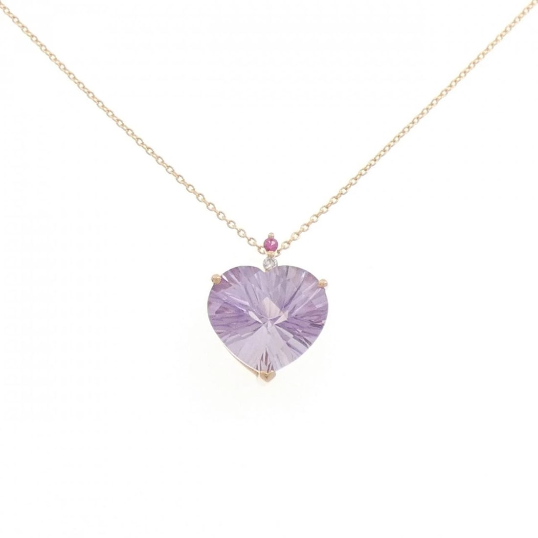 K18PG HEART AMETHYST NECKLACE: K18PG Heart Amethyst Necklace Brand: Unbranded Type: Amethyst Necklace Material: 18K Yellow Gold, Main Stone/Creation Amethyst Color: Yellow Gold Size: 45cm Actual Size Pendant length approx.