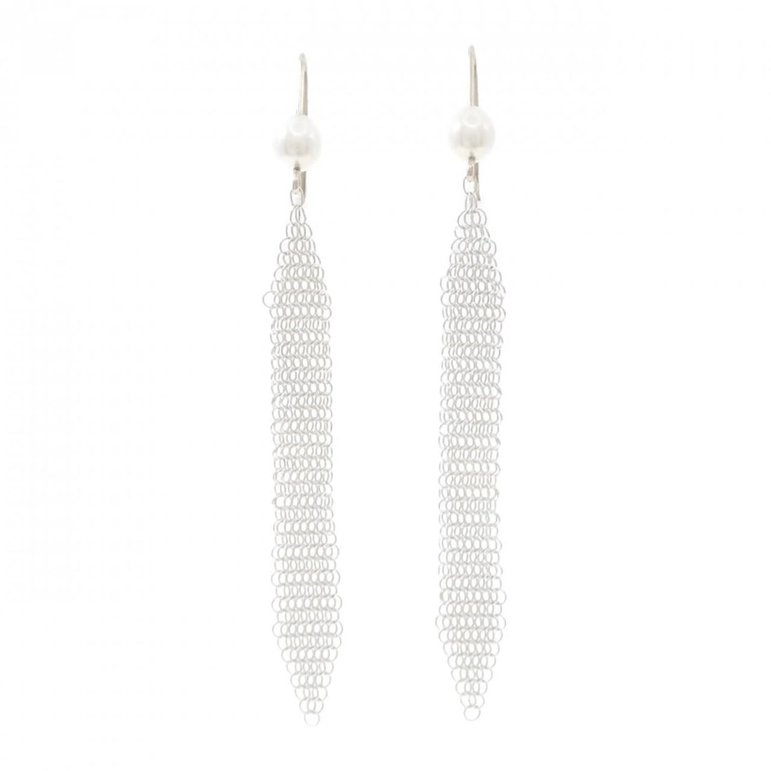 TIFFANY MESH TASSEL EARRINGS: Tiffany Mesh Tassel Earrings Brand: Tiffany Type: Earrings Material: 925 Silver, Main Stone/Creation Freshwater Pearl Color: Silver Size: ActualSize HxW: 61.3mmx7.0mm Accessories: None