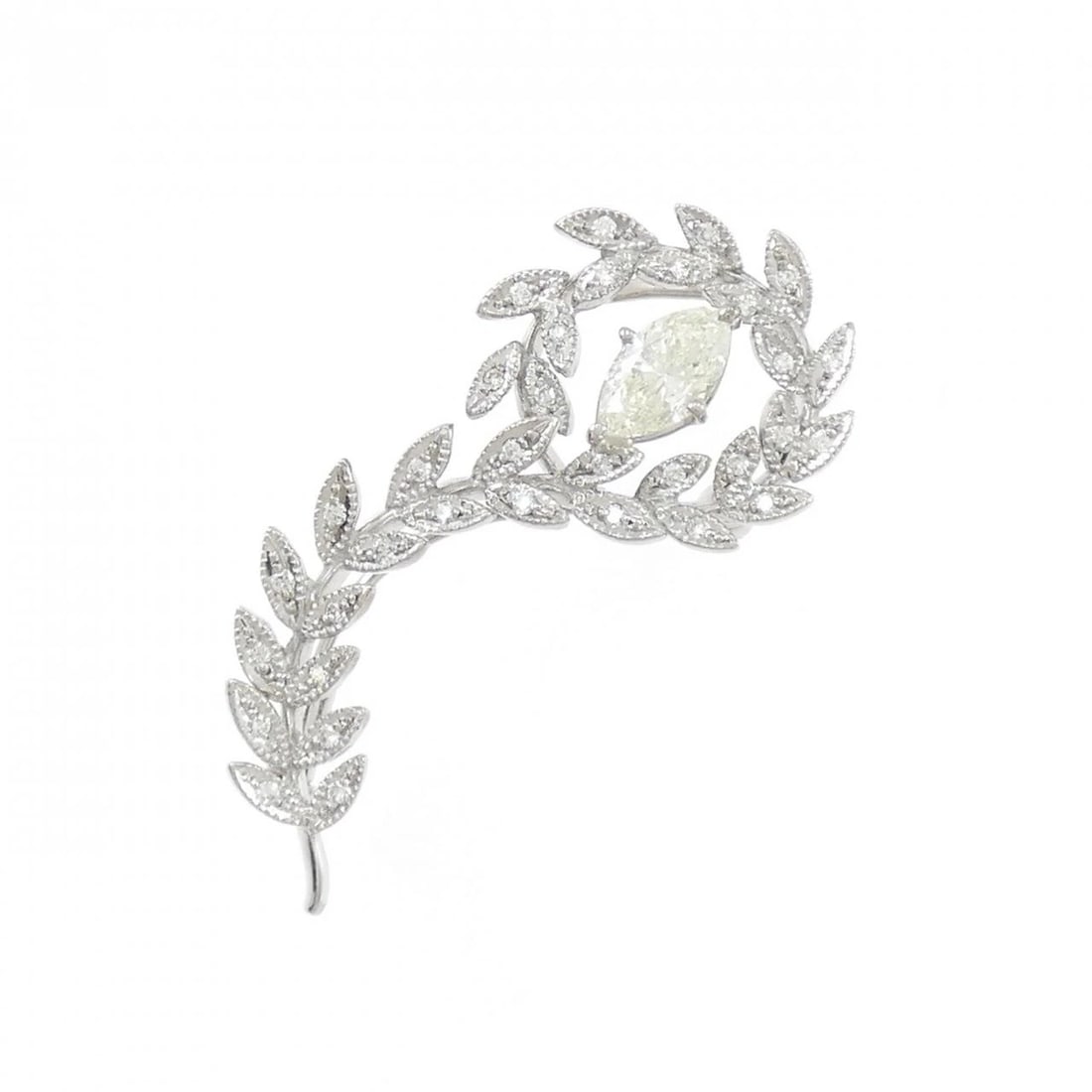 K18WG DIAMOND BROOCH: K18WG Diamond Brooch Brand: Unbranded Type: Pendant Brooch Material: K18 White Gold, Main Stone/Creation Natural Color: White Gold Size: HxW: 37.7mmx17.9mm Accessories: None Accessories
