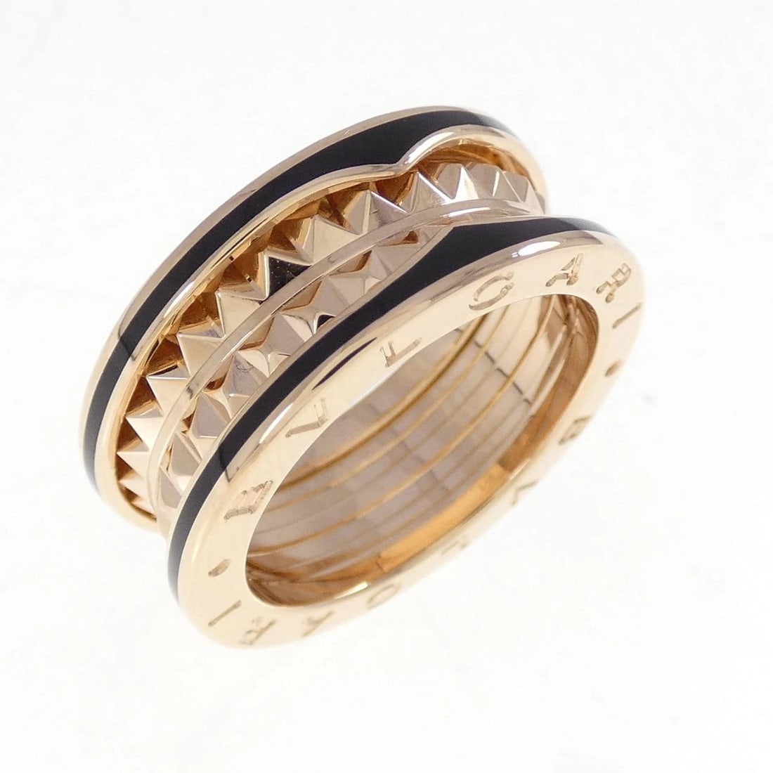 BVLGARI B.ZERO1 LOCK 2 BANDS RING: BVLGARI B.zero1 lock 2 Bands Ring Brand: BVLGARI Type: Ring Material: 750 Pink Gold ceramic, Color: Pink Gold ceramic Size: 7US US Accessories: None Accessories Notice: When purchasing pre