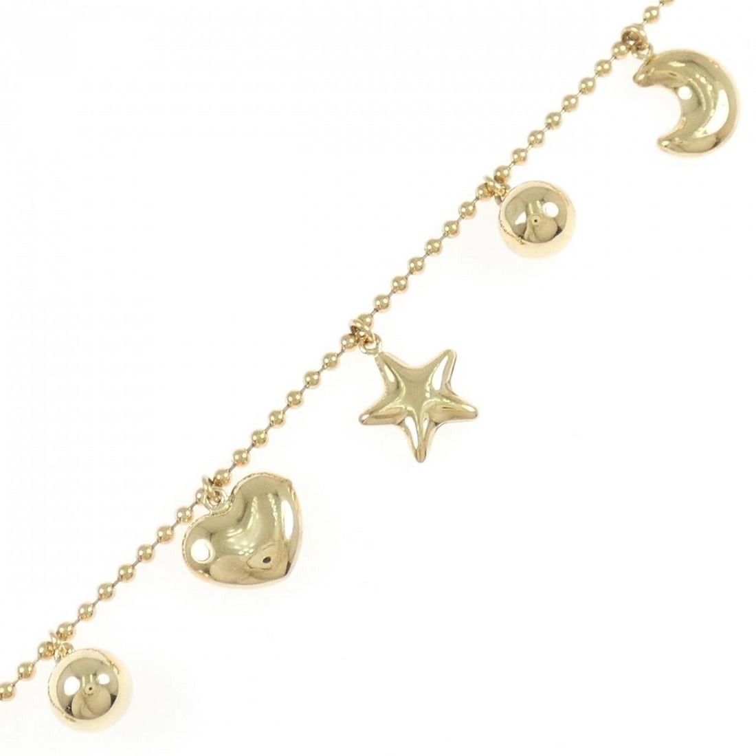 K18YG HEART X STAR X MOON BRACELET: K18YG Heart x Star x Moon Bracelet Brand: Unbranded Type: Bracelet Material: K18 Yellow Gold, Color: YG Size: 18cmActualSize Max W: 13.3mm Accessories: None Accessories Notice: When