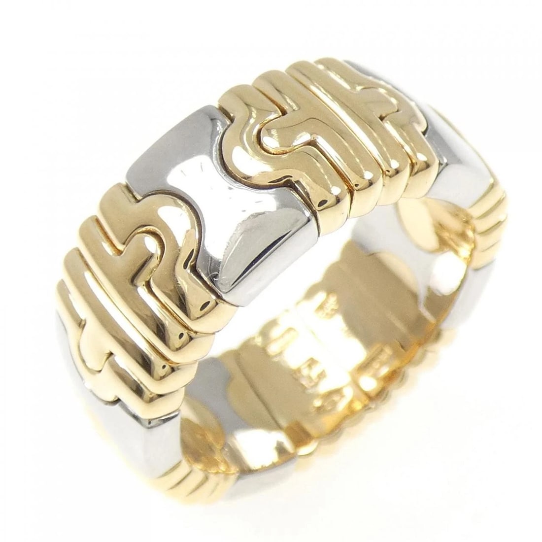 BVLGARI PARENTHESIS RING: Bvlgari Parenthesis Ring Brand: BVLGARI Type: Ring Material: 750 Yellow Gold/Stainless Steel, Color: Yellow Gold/Stainless Steel Size: US 7.5 Accessories: None Accessories Notice: When