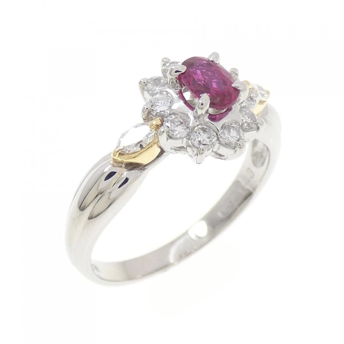 PT900 K18YG RUBY RING: PT900 K18YG Ruby Ring Brand: Unbranded Type: Ring Material: Platinum 900 Platinum K18 Yellow Gold, Main Stone/Creation RUBY Color: White Gold Size: 6.5 US Accessories: None Accessories Not