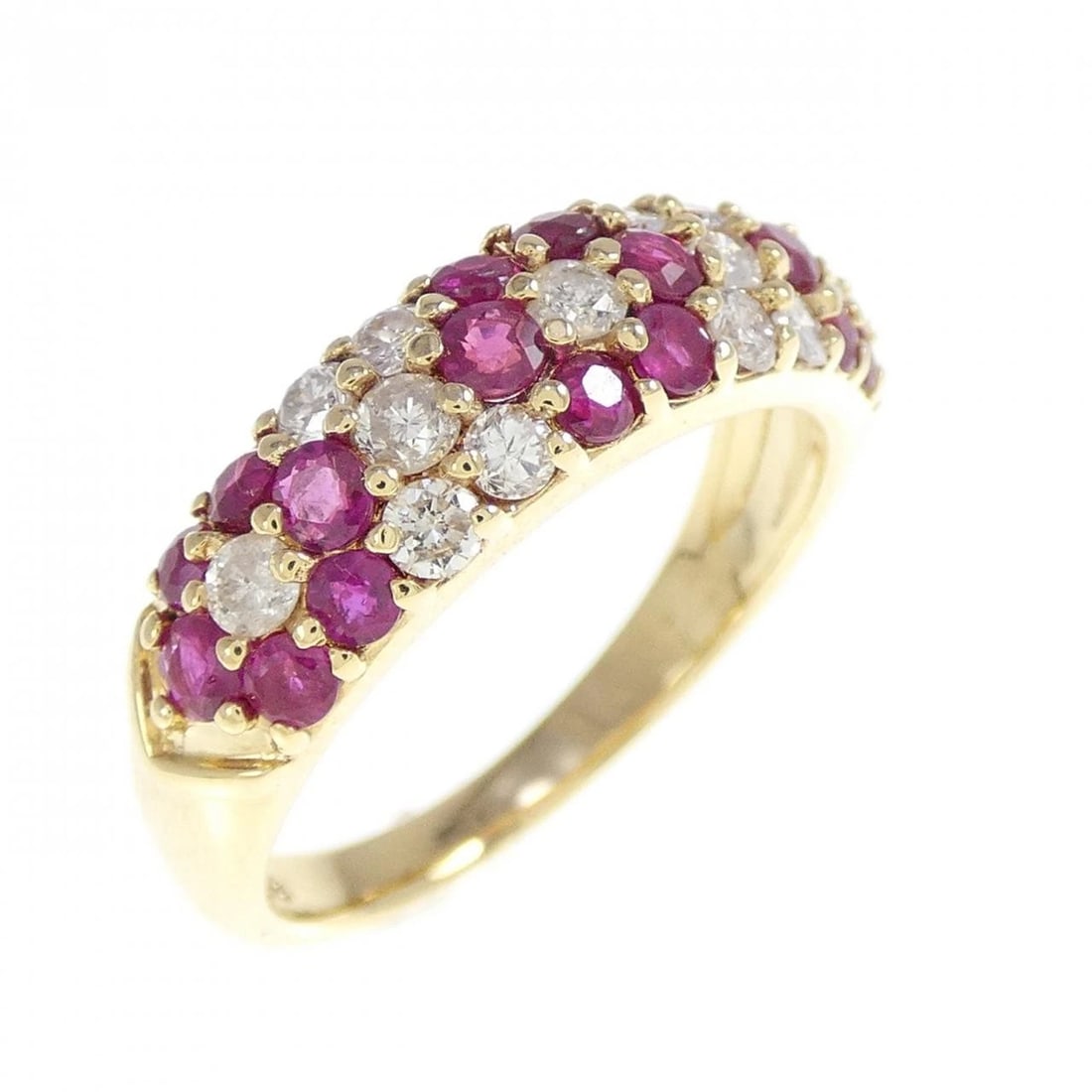 K18YG FLOWER RUBY RING: K18YG Flower Ruby Ring Brand: Unbranded Type: Ring Material: K18 Yellow Gold, Main Stone/Creation ruby Color: Yellow Gold Size: 6.5 US Accessories: None Accessories Notice: When purchasing