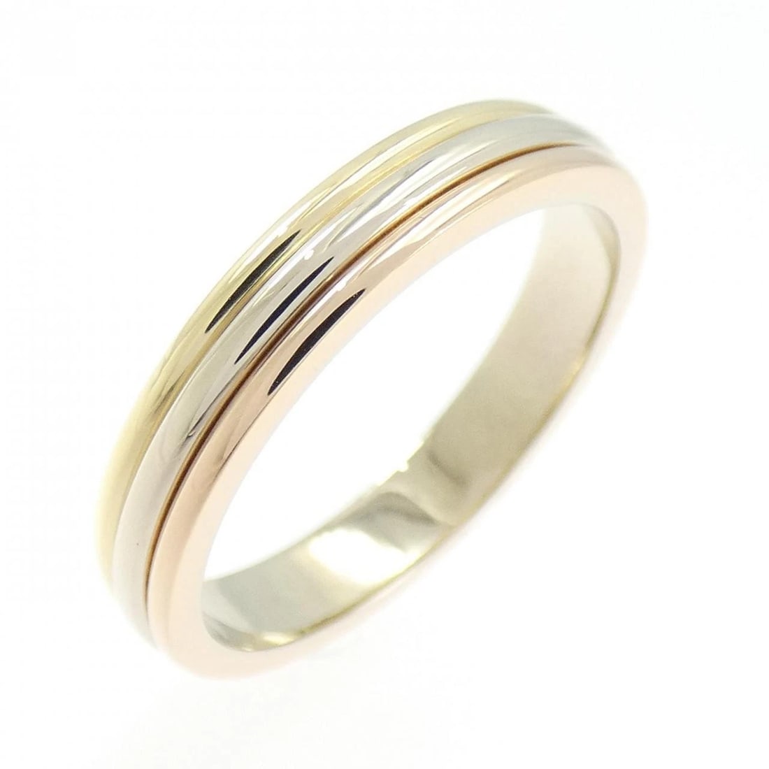 CARTIER THREE GOLD WEDDING RING: Cartier Three Gold Wedding Ring Brand: Cartier Type: Ring Material: 750 Yellow Gold 750 White Gold 750 Pink Gold, Color: Yellow Gold White Gold Pink Gold Size: 8US US Accessories: None