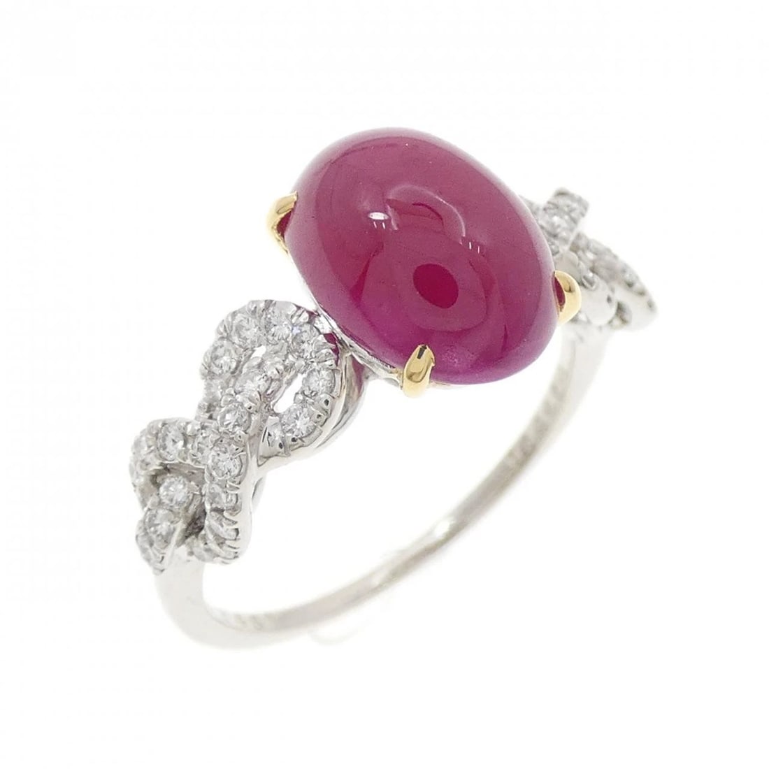 PT950 K18YG RUBY RING: PT950 K18YG Ruby Ring Brand: Unbranded Type: Ring Material: Platinum 950 K18 Yellow Gold, Main Stone/Creation Natural Color: White Gold Size: 7-7.5 US Accessories: None Accessories Notice: