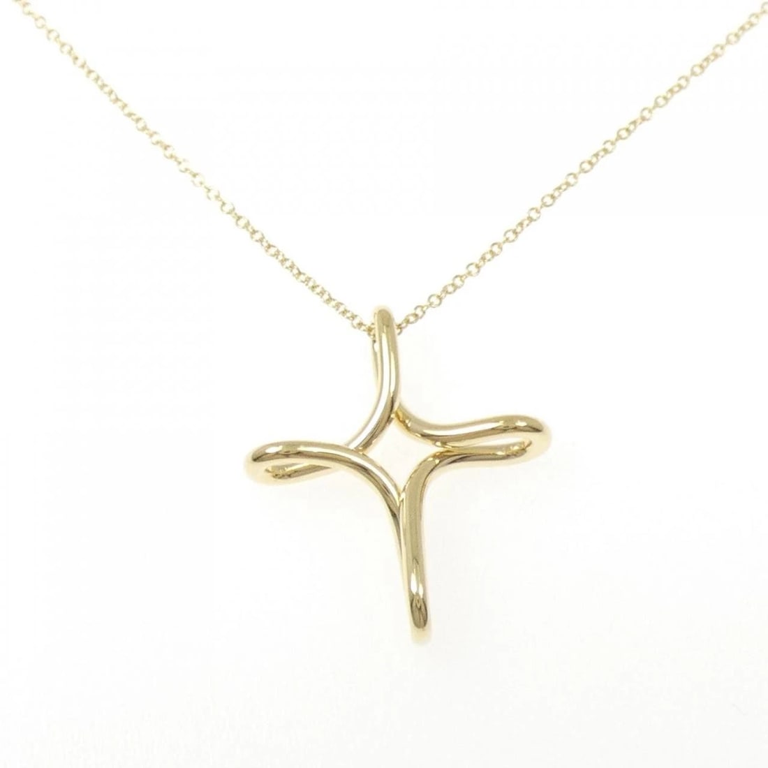 TIFFANY INFINITY CROSS NECKLACE: Tiffany INFINITY CROSS Necklace Brand: Tiffany Type: Necklace Material: 750 Yellow Gold, Color: yellow gold Size: 43cmActualSize Pendant top H x W: 25.3mmx21.4mm Chain Max. W: 1.0mm 