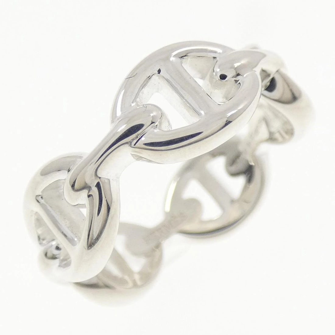 HERMES CHAINE D'ANCRE ENCHENE RING: HERMES Chaine d'Ancre Enchene Ring Brand: HERMES Type: Ring Material: 925 Silver, Main Stone/Creation Natural Color: White Size: 5 (US size) Accessories: None Accessories Notice: When