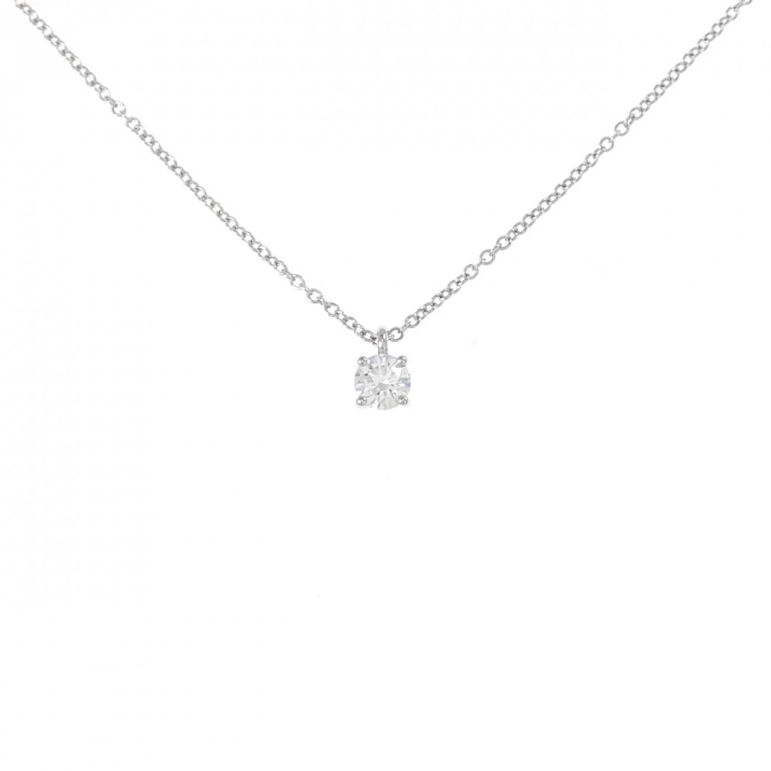 TIFFANY & CO. SOLITAIRE NECKLACE: Tiffany & Co. solitaire Necklace Brand: Tiffany Type: Necklace Material: Platinum 950, Main Stone/Creation Natural Color: Platinum Size: ActualSize Pendant top H x W: 3.8mmx3.8mm Chain Max. W: 1.1