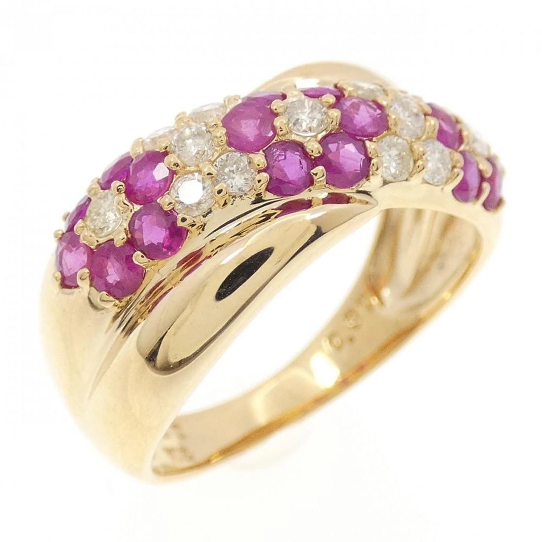 K18YG FLOWER RUBY RING: K18YG Flower Ruby Ring Brand: Unbranded Type: Ring Material: K18 Yellow Gold, Main Stone/Creation ruby Color: Yellow Gold Size: 6.5 US Accessories: None Accessories Notice: When purchasing