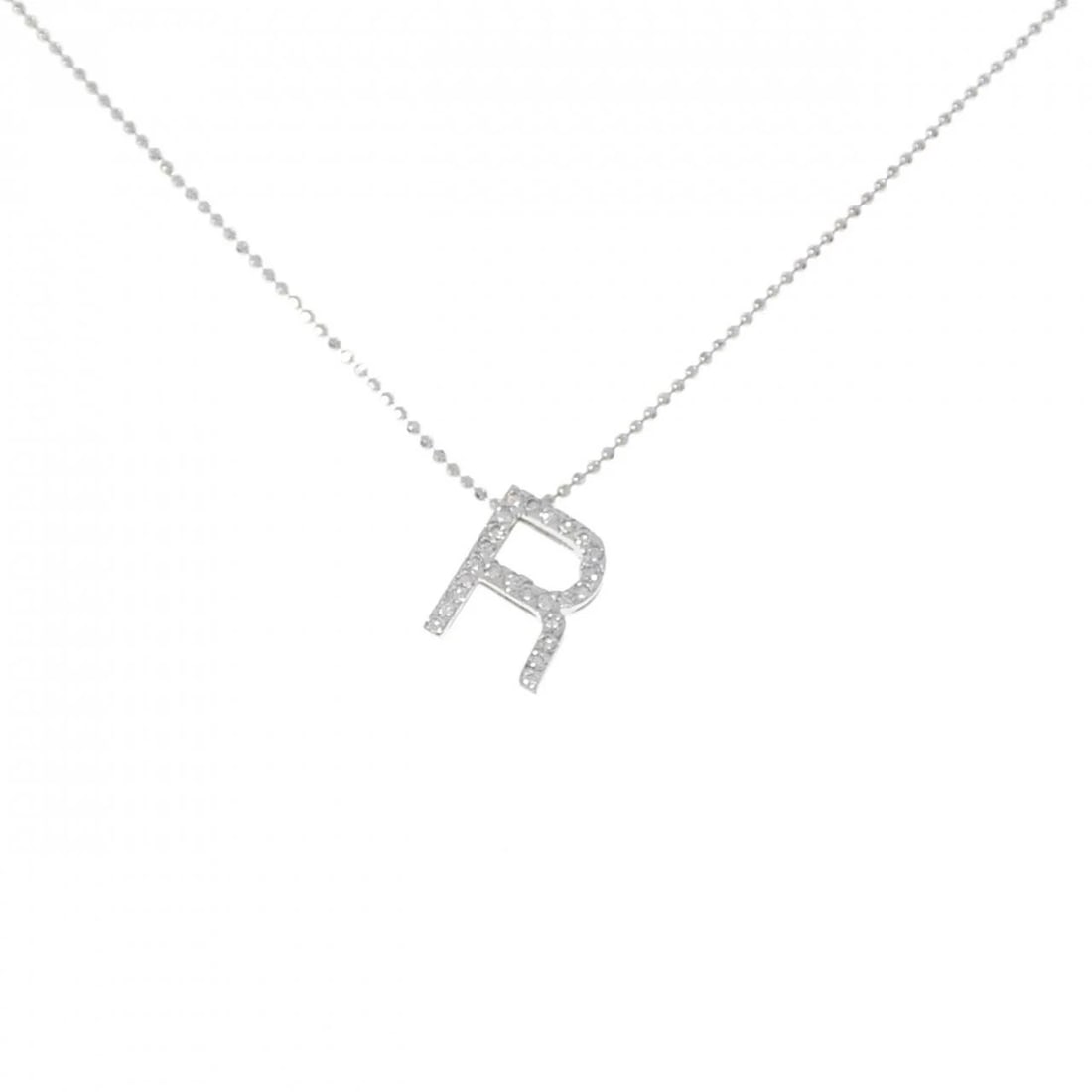 K18WG INITIAL R DIAMOND NECKLACE: K18WG Initial R Diamond Necklace Brand: Unbranded Type: Necklace Material: K18 White Gold, Main Stone/Creation Natural Color: WG Size: 45cmActualSize Pendant top H x W: 13.4mmx11.7mm Chain